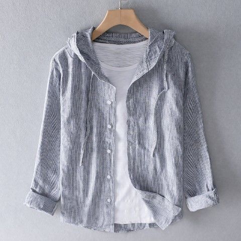Herren Leinenshirt Langarm mit Kapuze Casual Bequem - BerlinGlamour