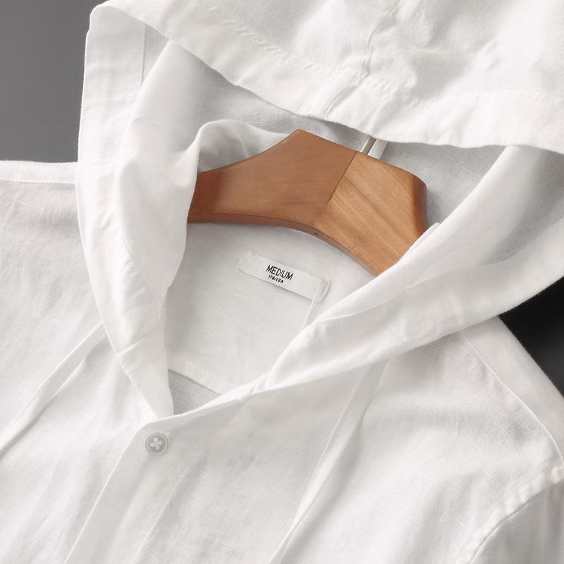 Herren Leinenshirt Langarm mit Kapuze Casual Bequem