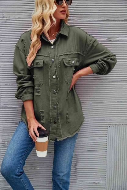 Rohsaum Denimjacke Zerrissen Trendig Frauenjacke