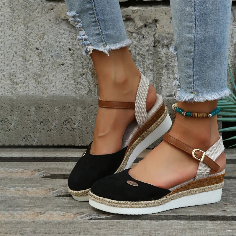 Vintage Sandalen Wedge Heels Damen Schuhe