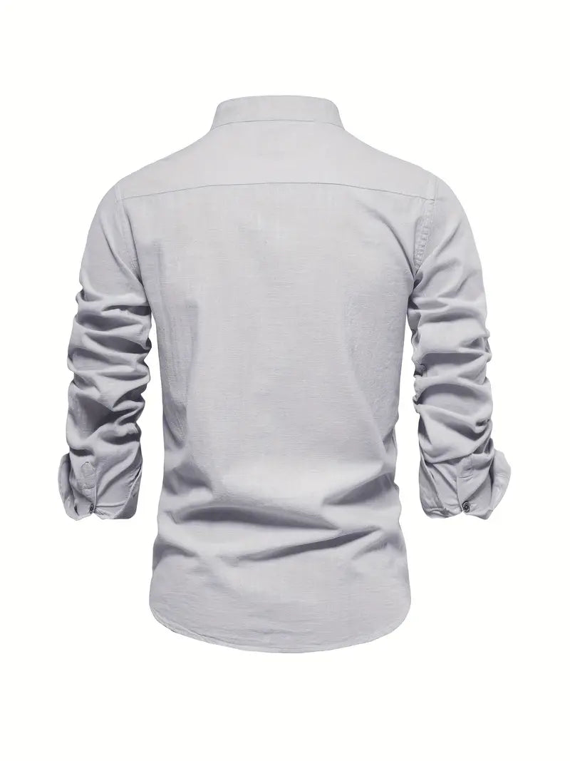 Herren Leinenhemd Knopfverschluss Sommer Modern