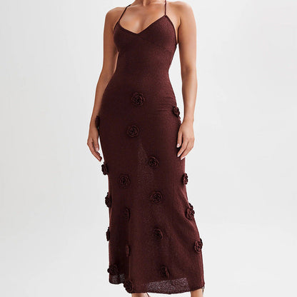 Damen Maxikleid Spaghettiträger Blumenmuster Elegant