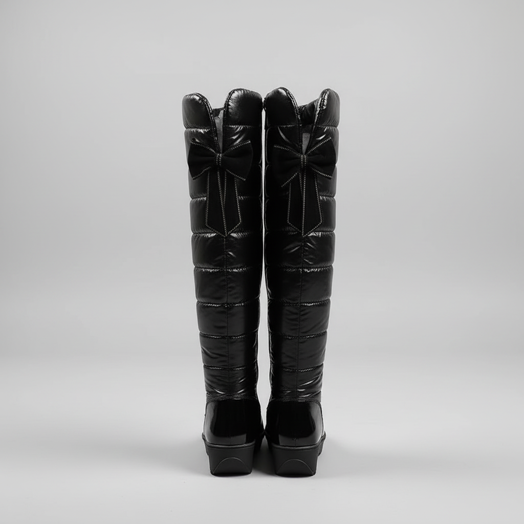Damen Winterstiefel Gefüttert Warm Overknee Stiefel mit Schleife