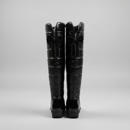 Damen Winterstiefel Gefüttert Warm Overknee Stiefel mit Schleife