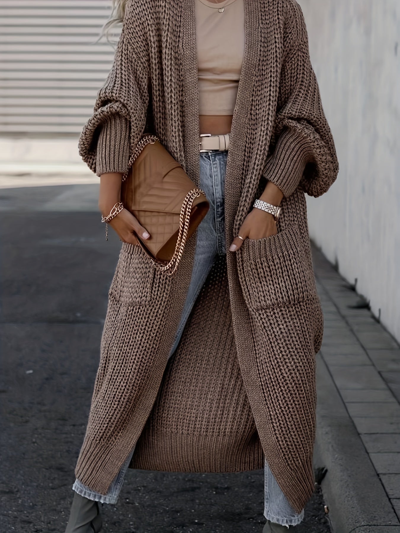 Wollcardigan Damen mit Taschen für Alltag Perfekt