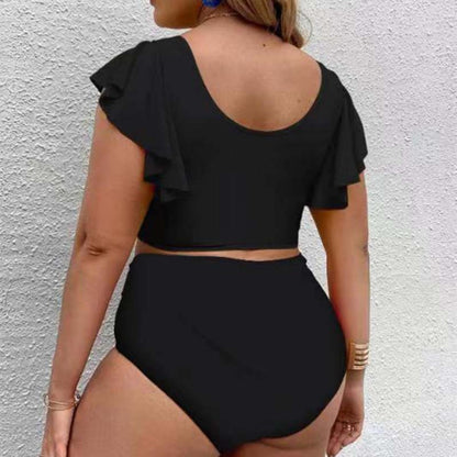 Badeanzug Groß Größe Hochtaille Rüschendruck Damen