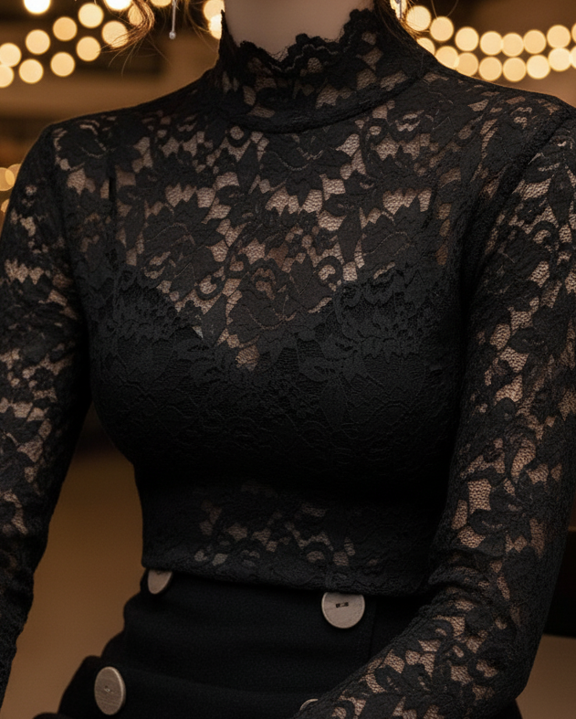 Damen Bluse Spitzen Stehkragen Frühling Modern