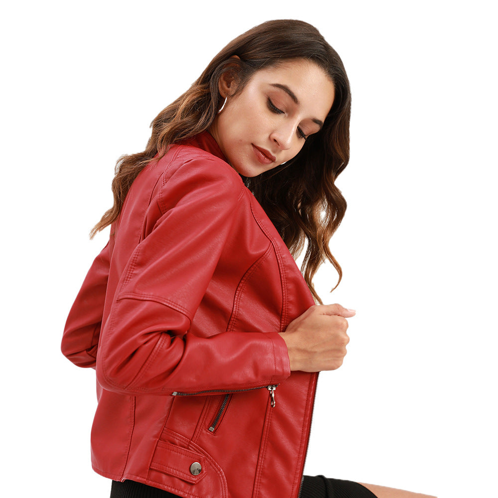 Lederjacke Biker Style Stehkragen Damen