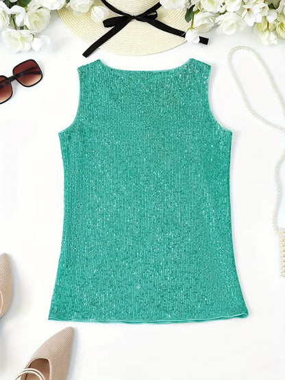 Elegantes Pailletten Top Ärmellos Damen Oberteil Glitzer