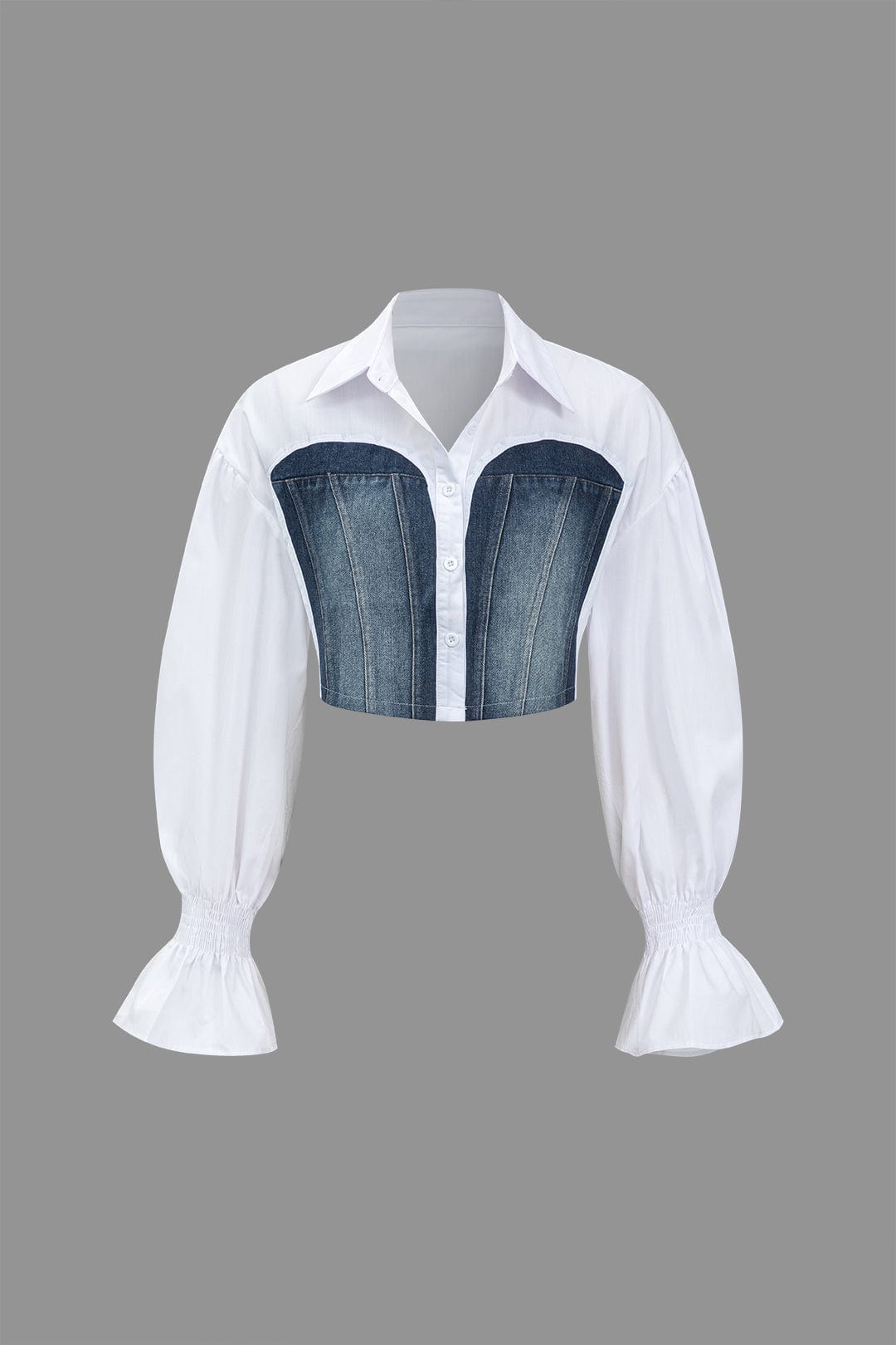 Cropped Hemd Denim Style Voluminöse Ärmel Frauen - BerlinGlamour