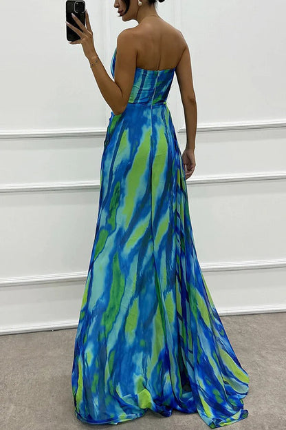 Schulterfreies Abendkleid Damen Lang Maxikleid mit Hochschlitz