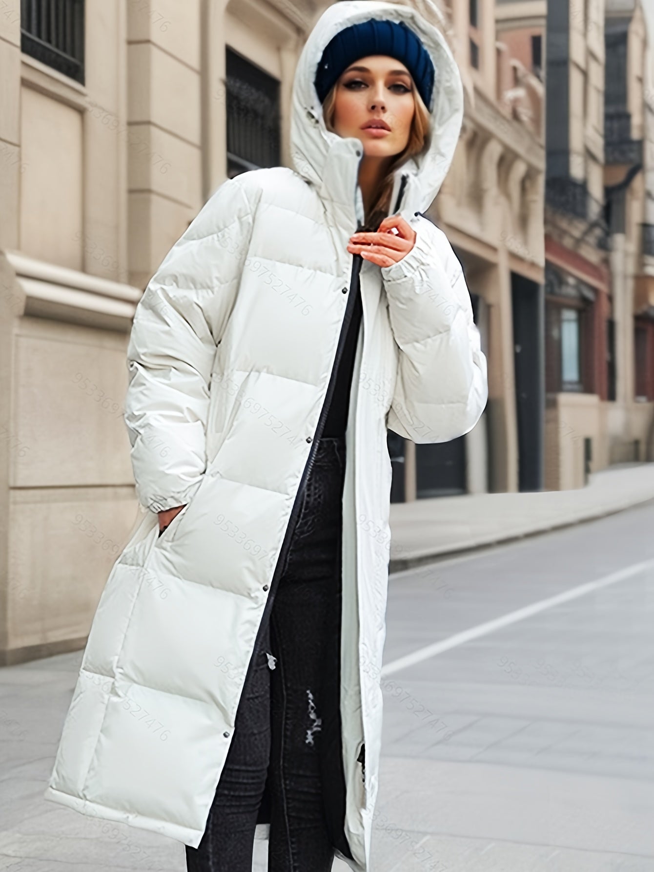 Wintermantel Damen Lang Pufferjacke mit Kapuze Warm
