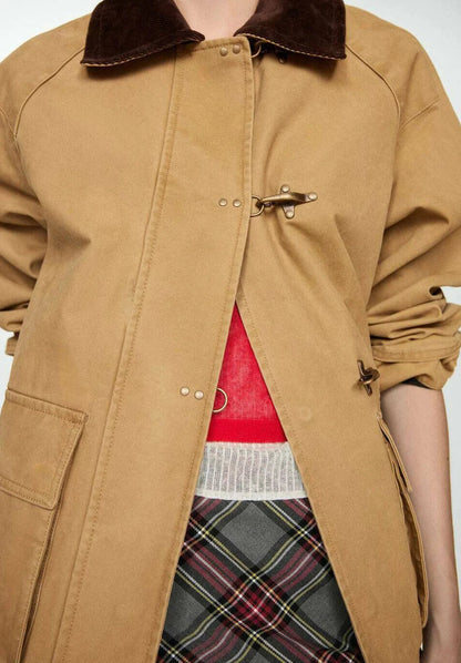 Damen Workwear Jacke Braun Cordkragen Schnürenverschluss