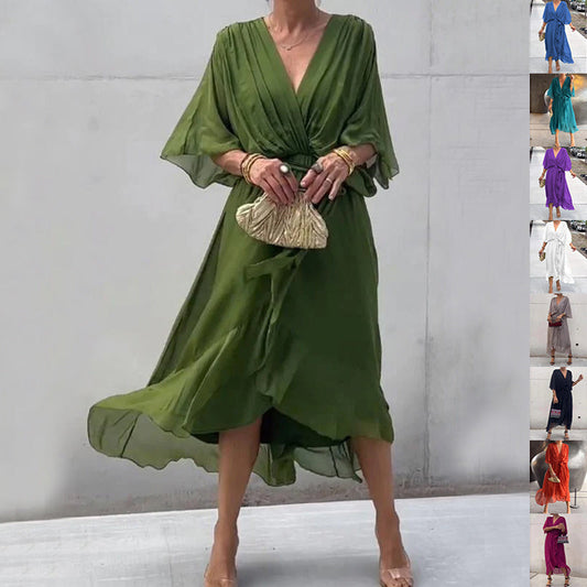 Kleid mit Fledermausärmeln und V-Ausschnitt – Modell Wendy