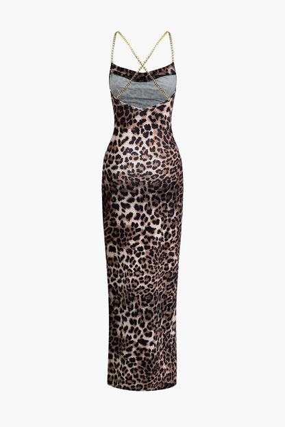 Leopard Maxikleid Damen BeinschlitzSexy Abendkleid