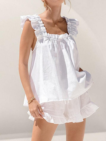 Baumwoll Shorts Satz Rüschen Cami Damen