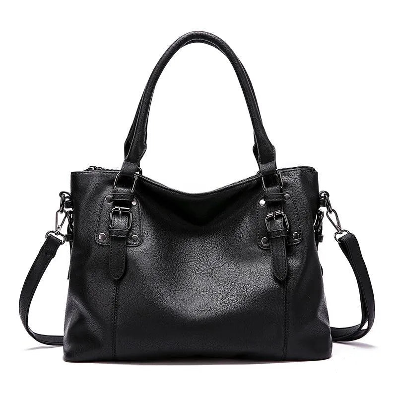 Elegante Damen Leder Umhängetasche Schwarz
