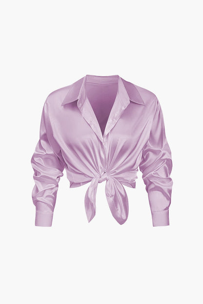 Elegante Bluse Langarm Seiden-Satin Damenbluse