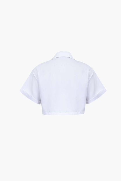 Kurzarmshirt Damen Crop Top mit Kragen Modern