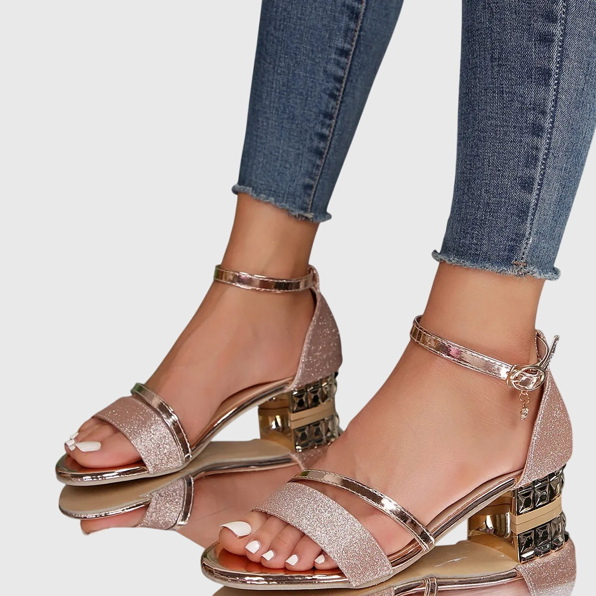 Damen Sandalen Offene Zehen Blockabsatz Schuhe