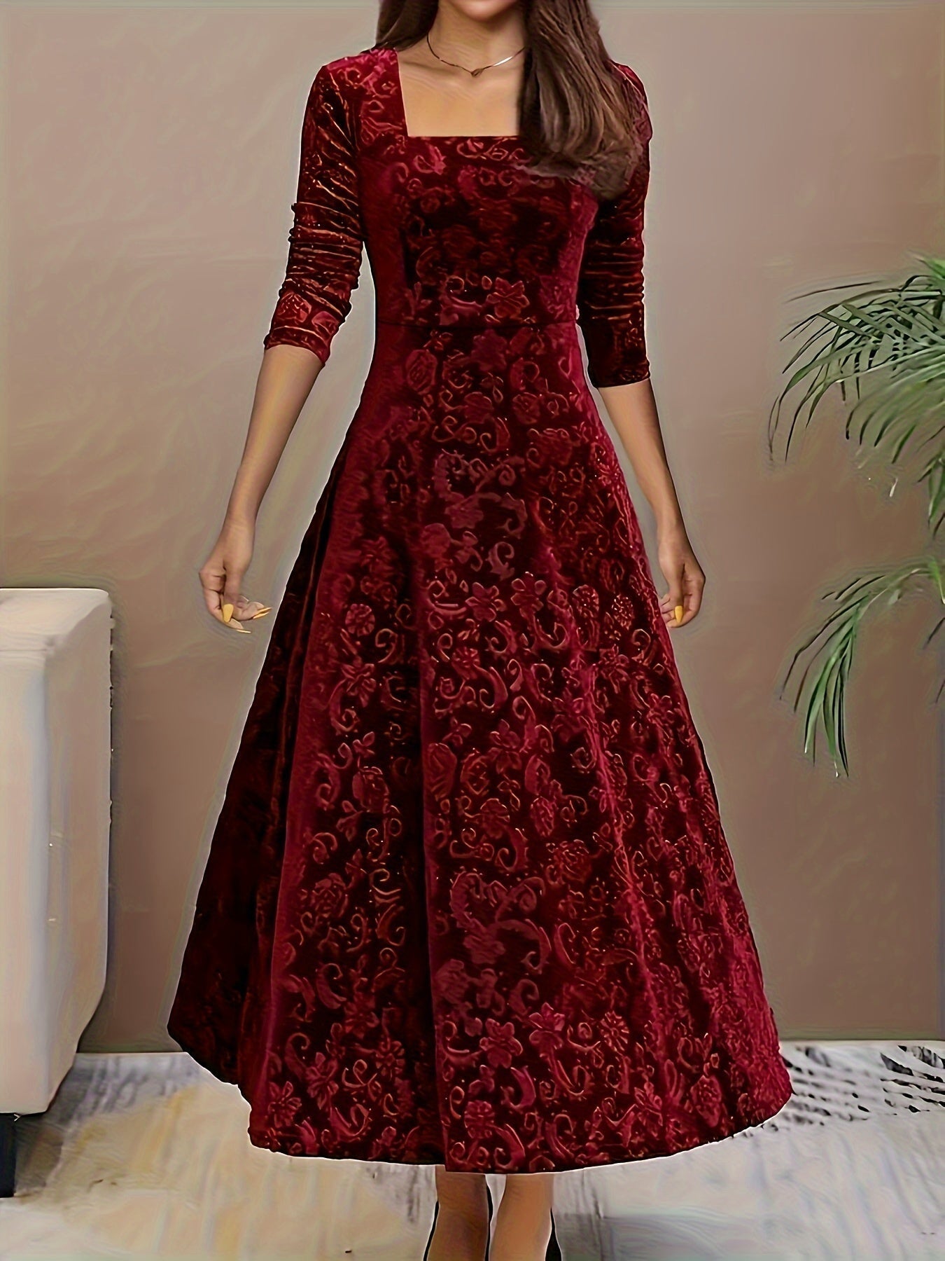 Elegantes Damen-Kleid Floral Samt Abendkleid - BerlinGlamour