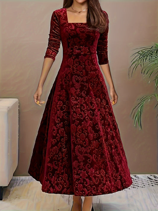 Elegantes Damen-Kleid Floral Samt Abendkleid - BerlinGlamour