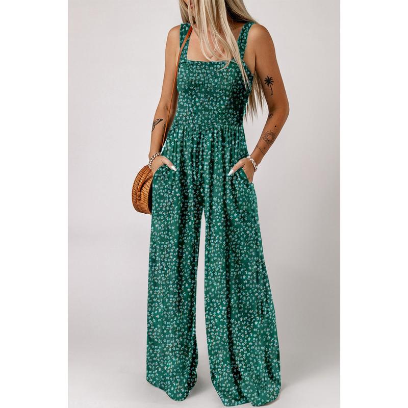 Damen Jumpsuit Frühling Blumenmuster Weites Bein Elegant