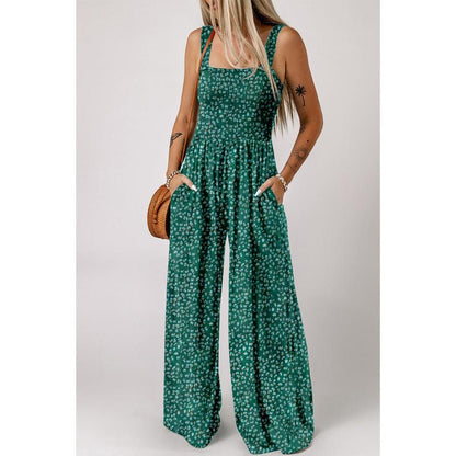 Damen Jumpsuit Frühling Blumenmuster Weites Bein Elegant