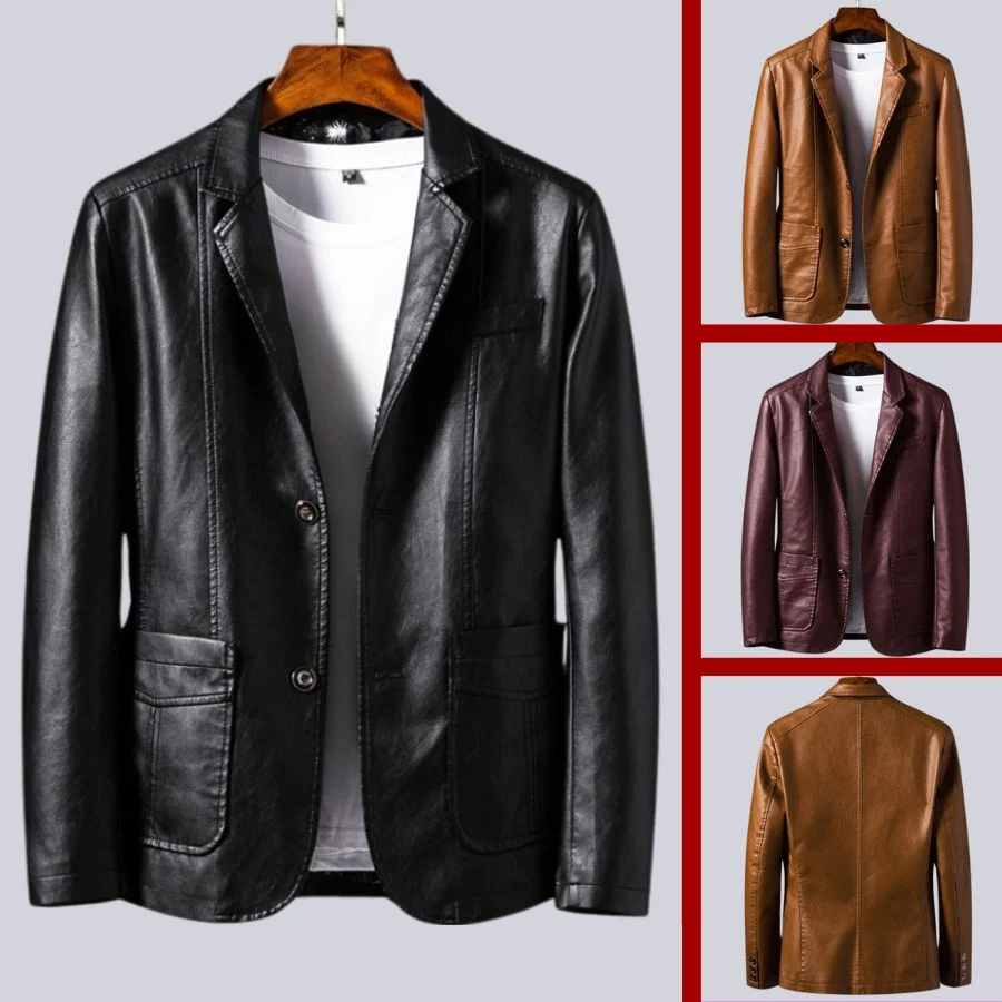 Herren Lederjacke Elegante Ledermantel Mit Reißverschluss