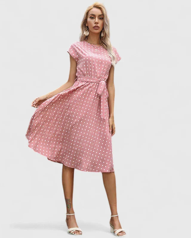 Damen Midikleid Kurzarm Faltenrock Elegант - BerlinGlamour