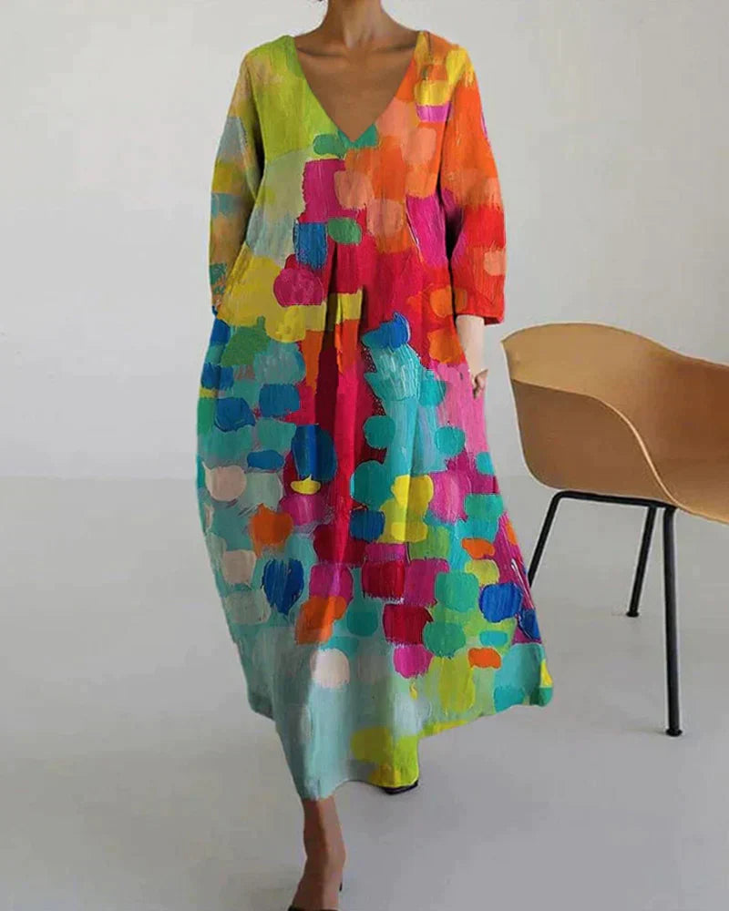 Buntes Sommerkleid V-Ausschnitt Partykleid Farbenfroh - BerlinGlamour