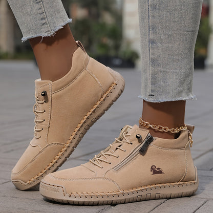 Damen Schnürschuhe Bequem mit Reißverschluss Komfort