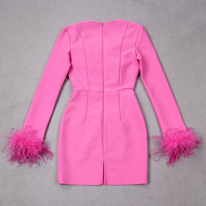 Kleid Minikleid Elegant Federdetails Damenkleid