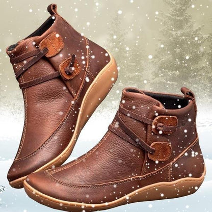 Damen Lederstiefel Warm Bequem Winter