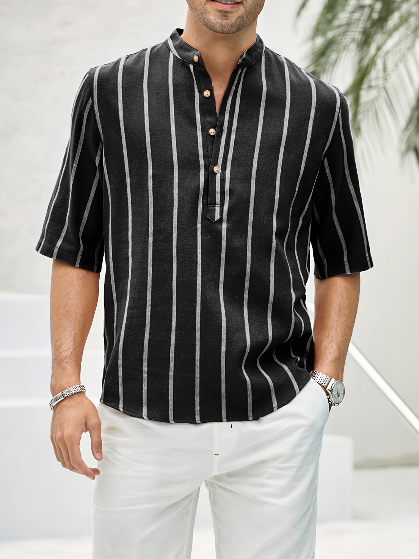 Herren Hemd Kurzarm Gestreift Klassisch Slimfit