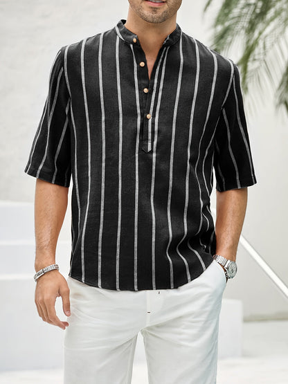 Herren Hemd Kurzarm Gestreift Klassisch Slimfit