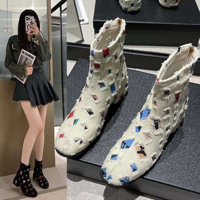 Damen Stiefel Ankle Boots Geometrisch Druck Reißverschluss - BerlinGlamour