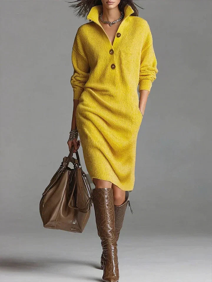 Damen Midikleid mit Knöpfen und Struktur Optik - BerlinGlamour