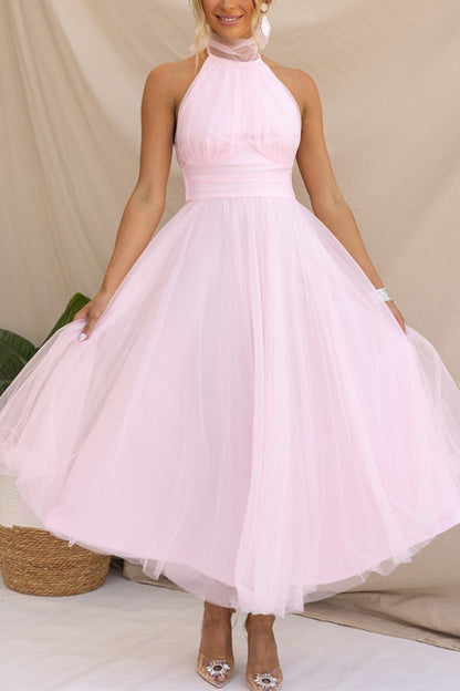 Halterneck Tüllkleid Mit Schleier A-Linie Elegant