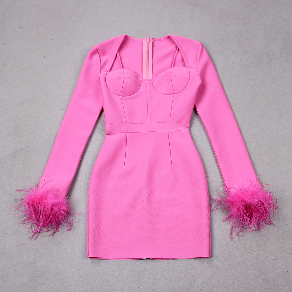 Kleid Minikleid Elegant Federdetails Damenkleid