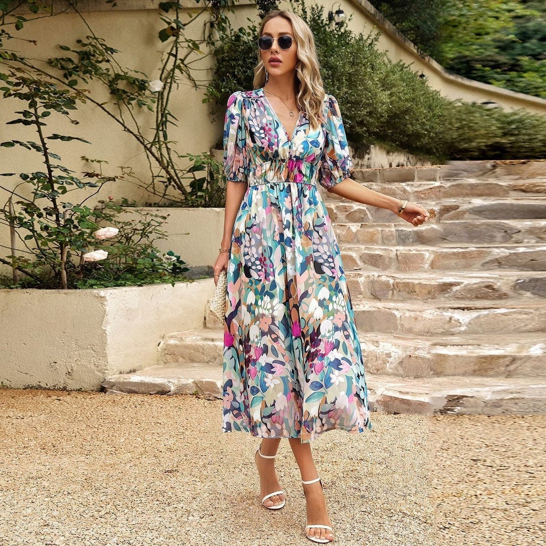Boho Maxikleid Blumendruck Sommerkleid Luftig Elegant - BerlinGlamour