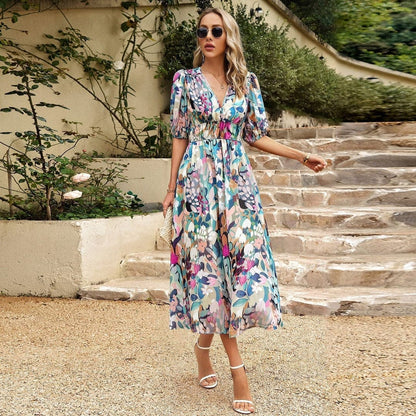 Boho Maxikleid Blumendruck Sommerkleid Luftig Elegant - BerlinGlamour