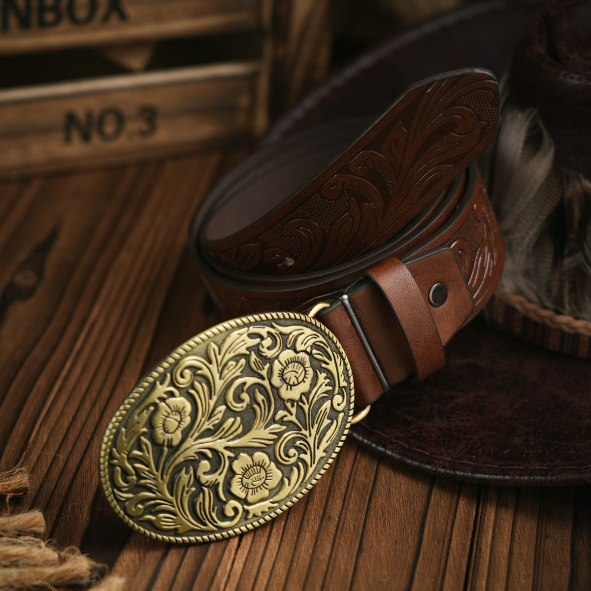 Herren Gürtel Western Stil Veganes Leder Robust