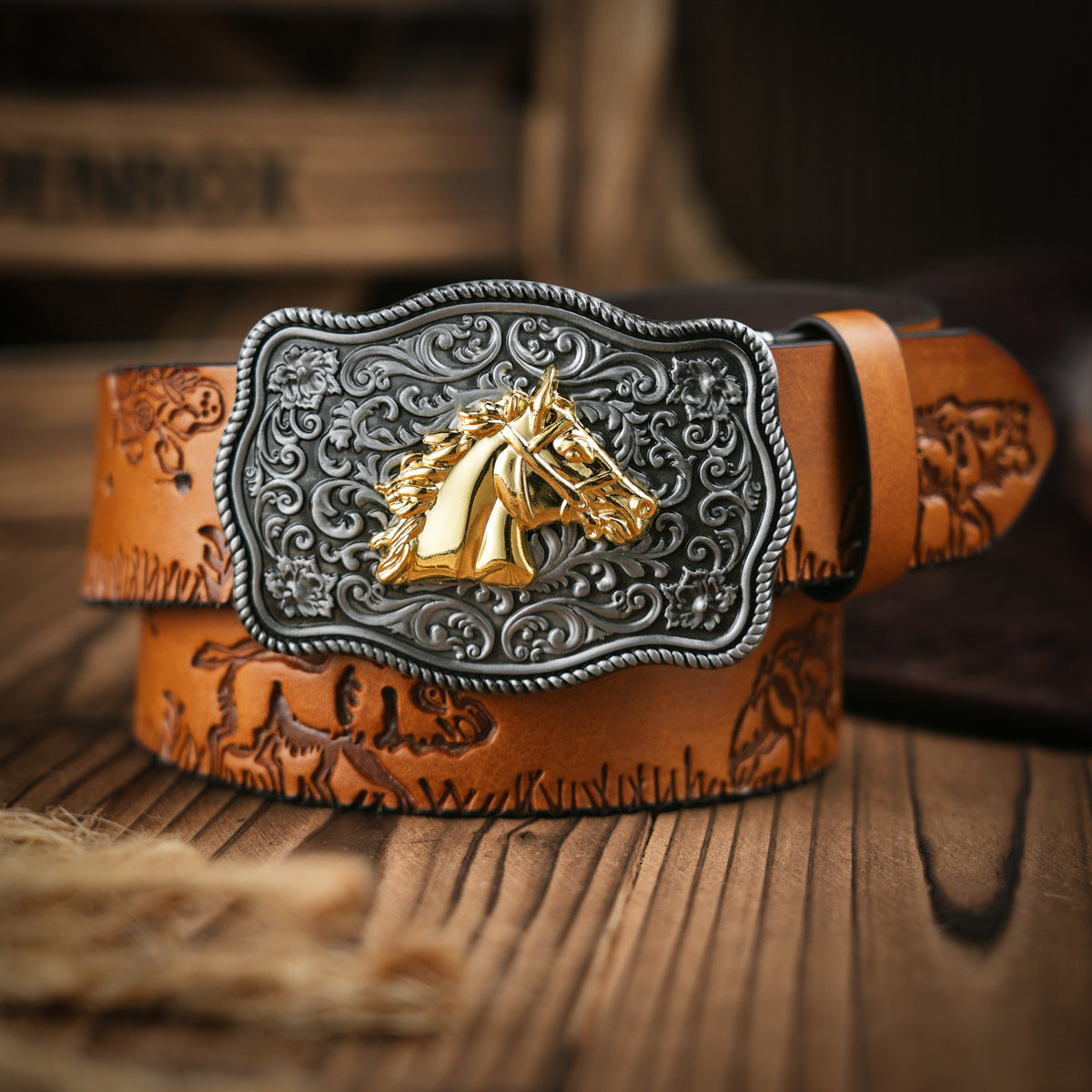 Herren Gürtel Western Stil Veganes Leder Robust
