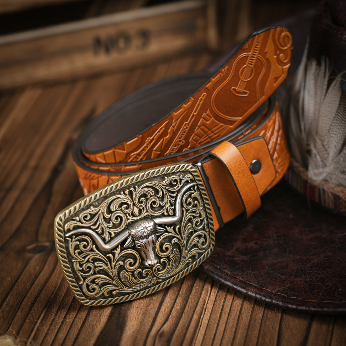 Herren Gürtel Western Stil Veganes Leder Robust