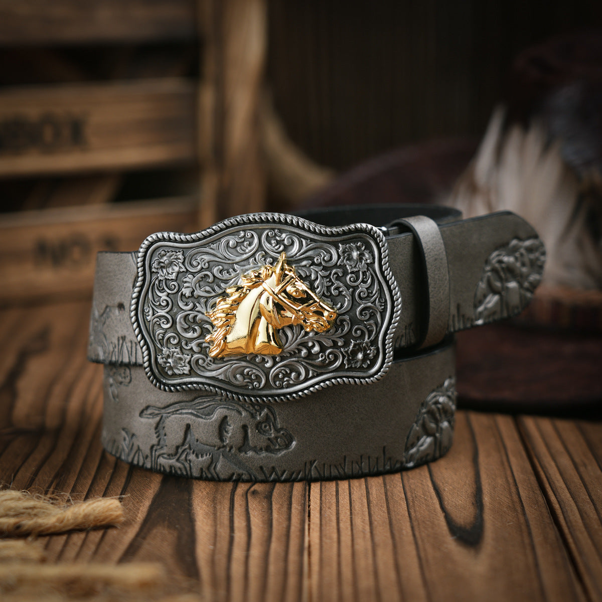 Herren Gürtel Western Stil Veganes Leder Robust