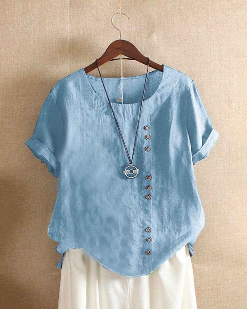 Damen Bluse Lässig Kurzarm mit Knöpfen