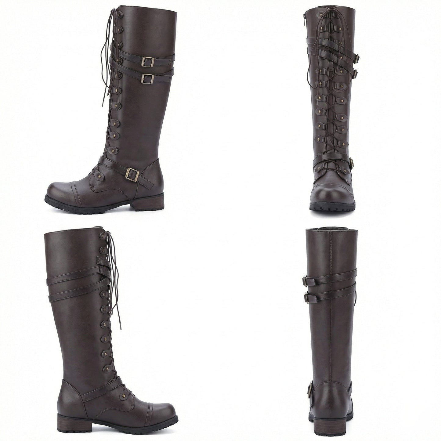 Damen Schnürstiefel Steampunk Stil Vintage Leder
