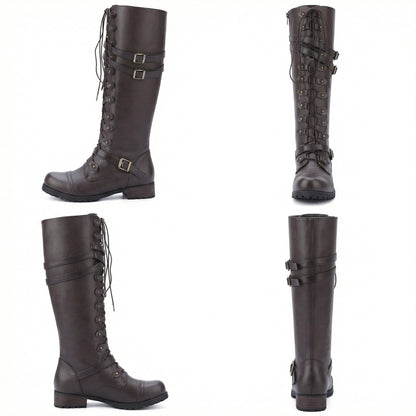 Damen Schnürstiefel Steampunk Stil Vintage Leder