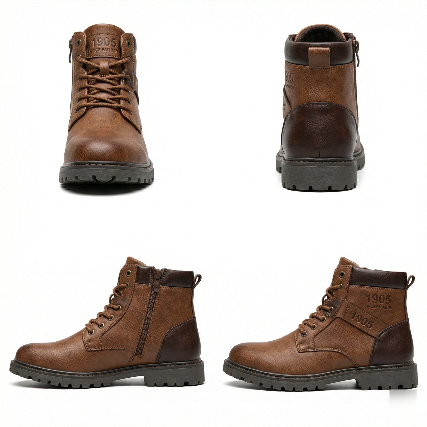 Herren Stiefel Schnürstiefel Braun Leder